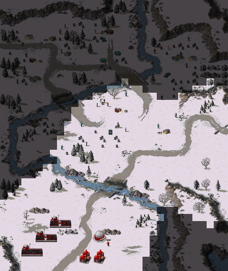 Frame 500: the revealed area has grown to the north-east and the first French units are visible.