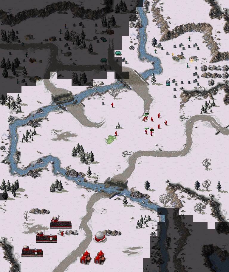 Frame 5,500: a newly revealed area to the north with more enemy structures.